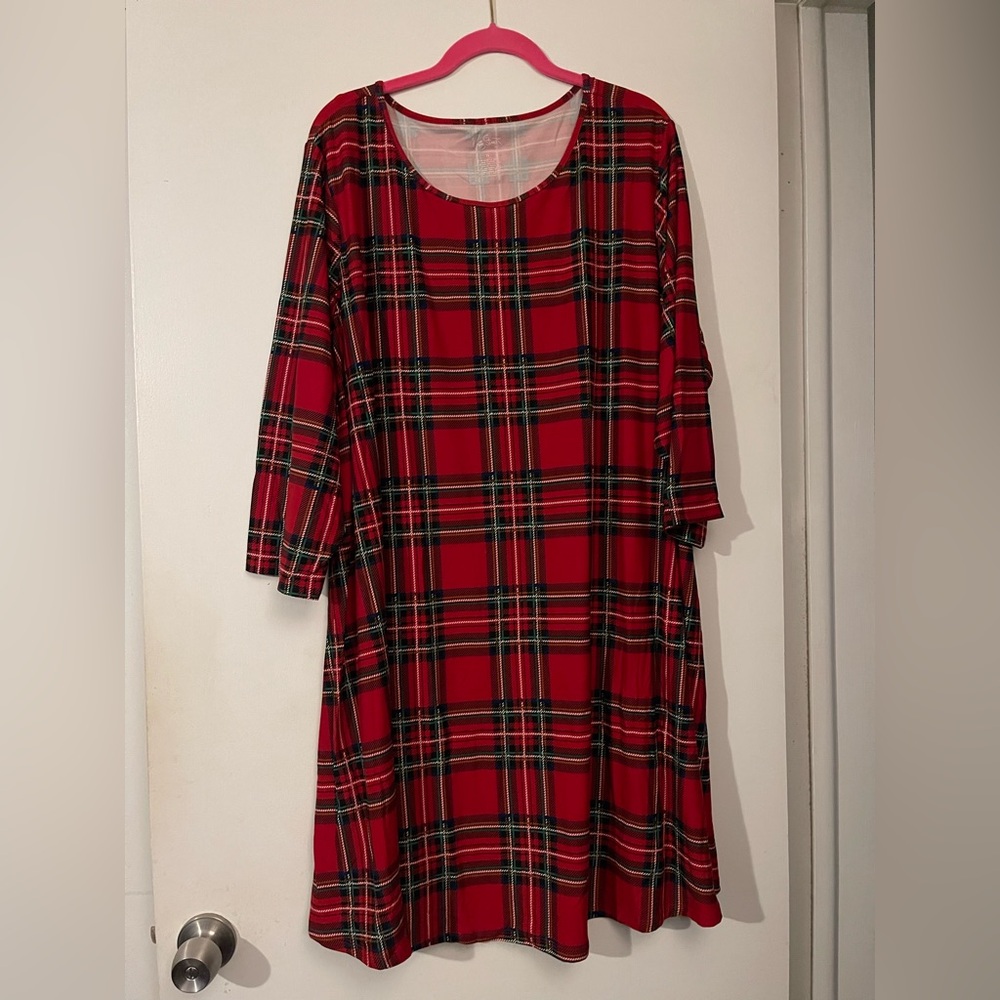 City Streets Red Plaid Dress • Women’s 2X • Fall Flannel Style Dress